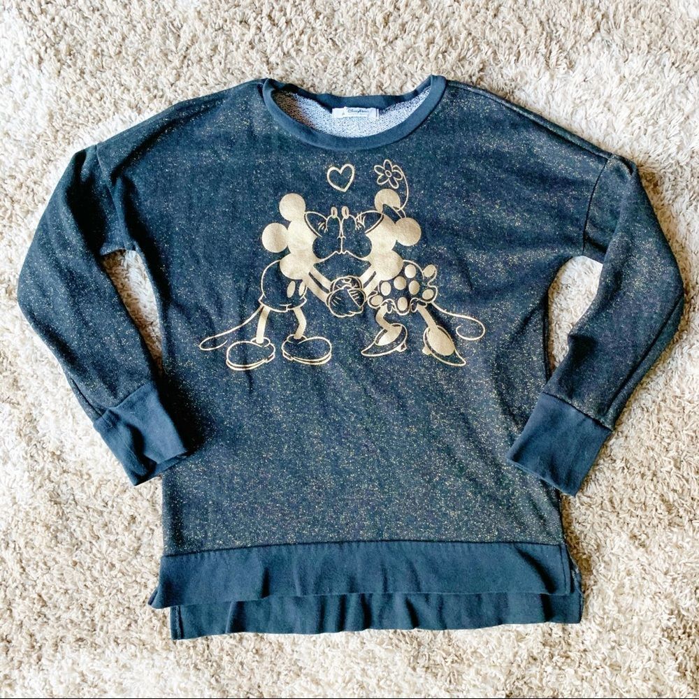 Disney Parks Black Gold Shimmer Mickey Minnie Top